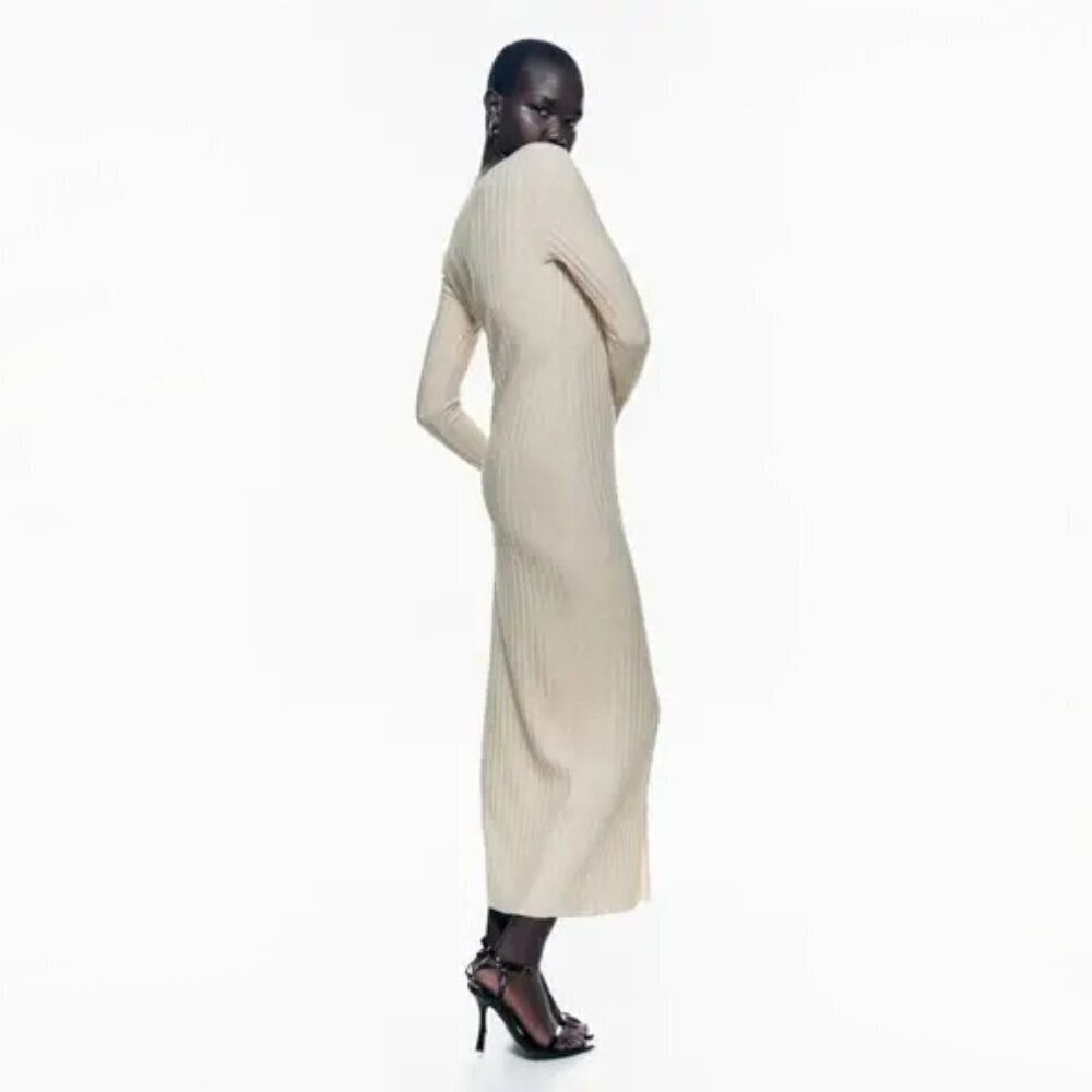Ribbed Long Sleeve Maxi Dress in Cream